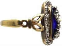 Georgian 15ct Gold & Silver, Rose Diamond & Blue Glass Urn Ring