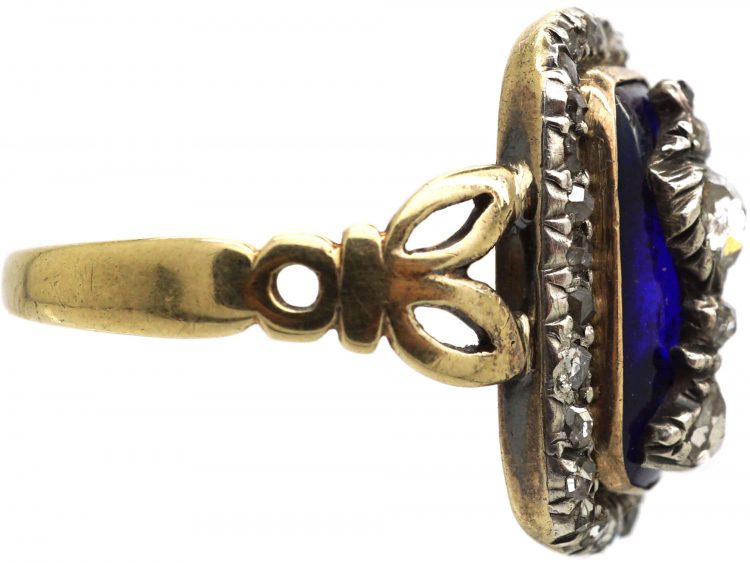 Georgian 15ct Gold & Silver, Rose Diamond & Blue Glass Urn Ring