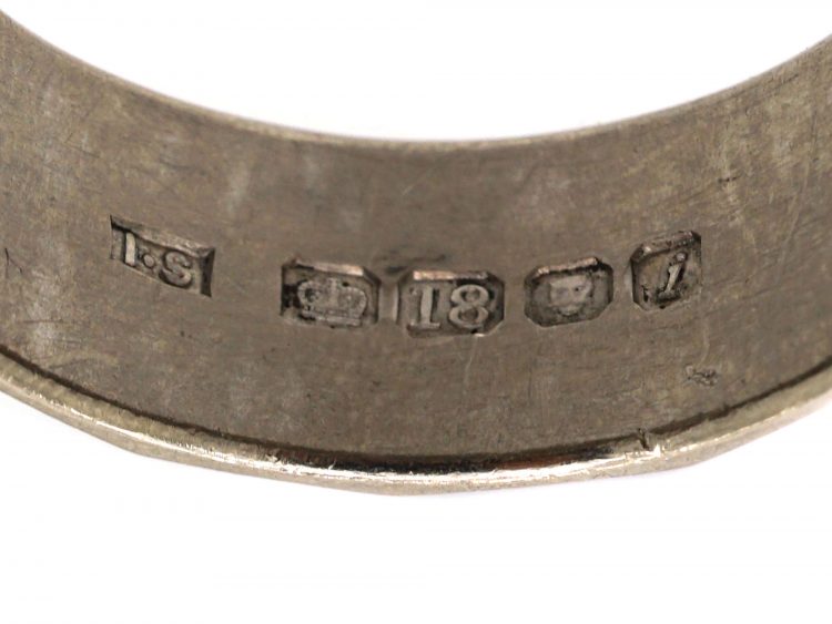 18ct White Gold Wide Wedding Ring with Flower & Diamond Motifs