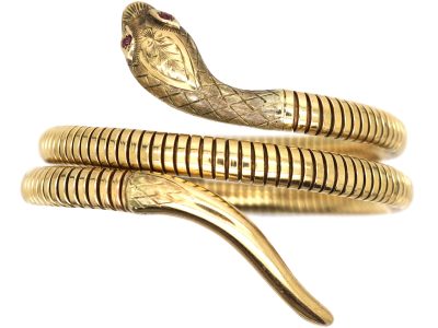 9ct Gold Snake Bangle with Ruby Eyes