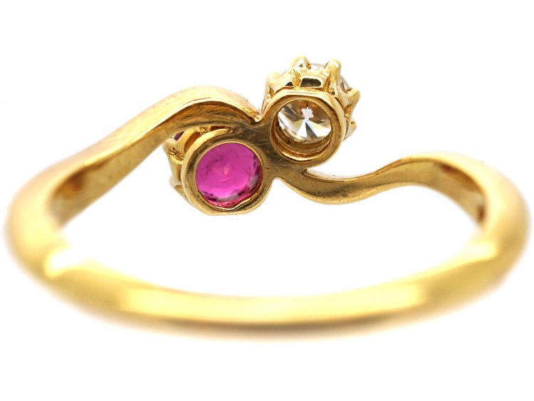Edwardian 18ct Gold, Ruby & Diamond Crossover Ring