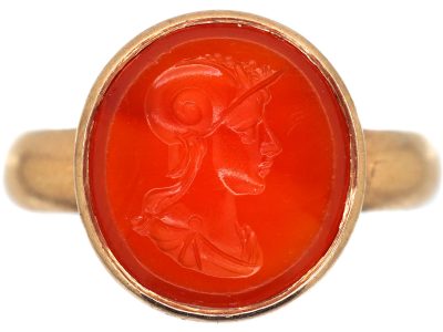 Edwardian 15ct Gold Carnelian Ring with Intaglio of Hellenistic Attic Helmeted Warrior