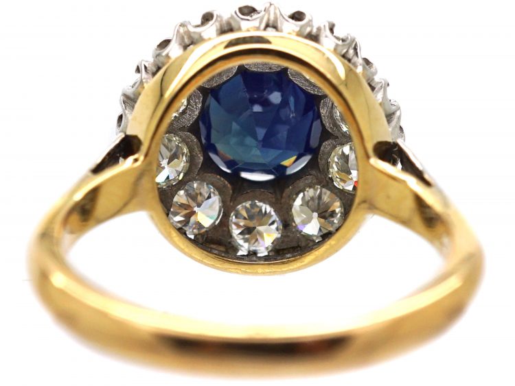 Retro 18ct White & Yellow Gold, Large Sapphire & Diamond Cluster Ring
