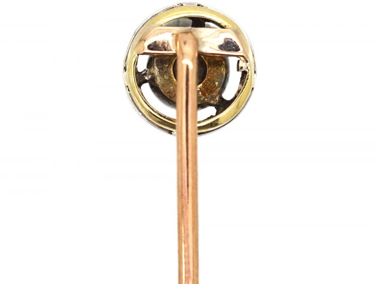 Art Deco 15ct Gold, Platinum & Diamond Round Tie Pin