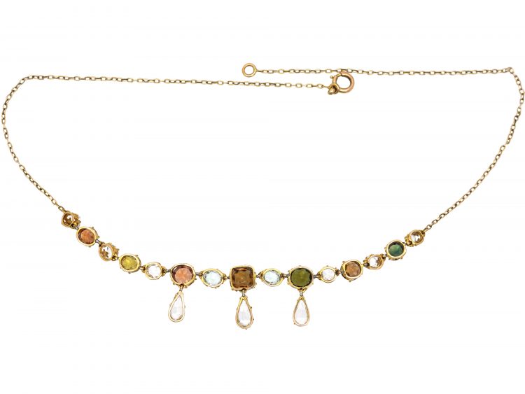 Edwardian 15ct Gold Necklace set with Different Coloured Zircons