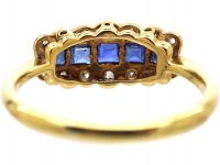 Art Deco 18ct Gold & Platinum, Five Stone Sapphire & Diamond Ring