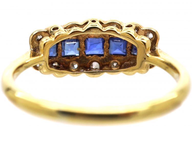 Art Deco 18ct Gold & Platinum, Five Stone Sapphire & Diamond Ring