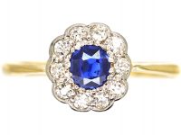 Edwardian 18ct Gold & Platinum, Sapphire & Diamond Cluster Ring