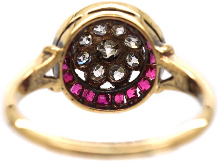 Art Deco 18ct Gold and Platinum, Ruby and Diamond Target Cluster Ring