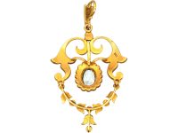 Edwardian 9ct Gold, Aquamarine & Natural Split Pearls Pendant