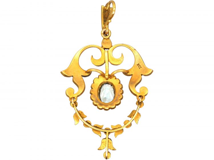 Edwardian 9ct Gold, Aquamarine & Natural Split Pearls Pendant