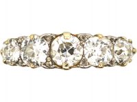 Victorian 18ct Gold Five Stone Diamond Carved Half Hoop Ring with Diamond Points