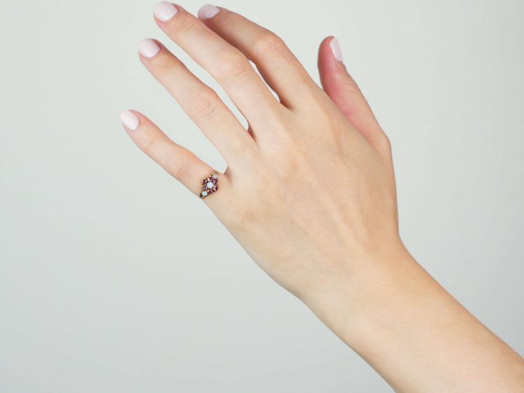 Regency 9ct Gold, Garnet & Opal Cluster Ring