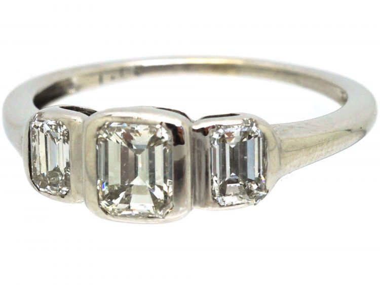 18ct White Gold, Three Stone Baguette Diamond Ring