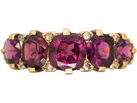 Victorian Five Stone Almandine Garnet & Rose Diamond Ring
