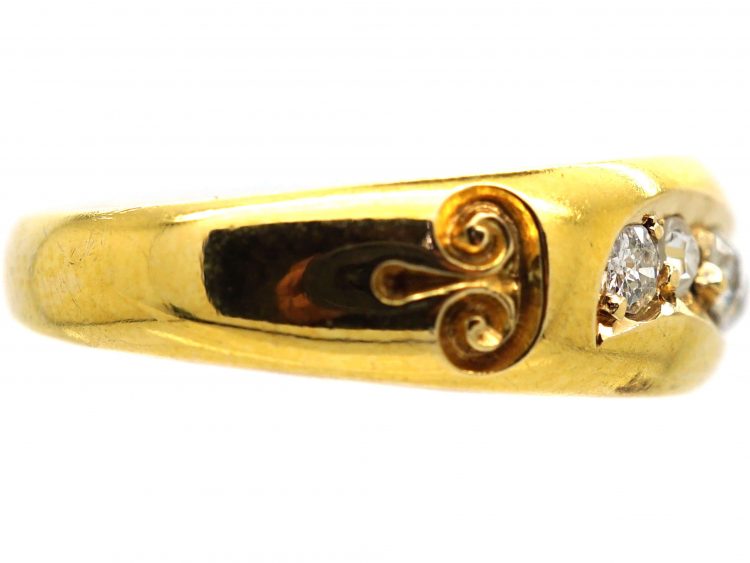 Victorian 18ct Gold, Five Stone Diamond Scroll Design Ring