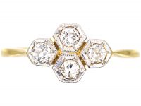 Art Deco 18ct Gold & Platinum, Four Stone Diamond Ring with Hexagonal Settings