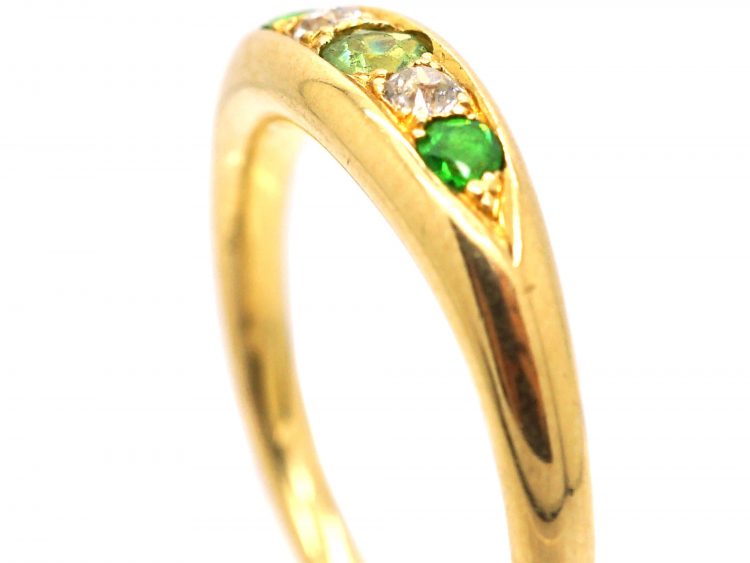 Edwardian 18ct Gold, Green Garnet & Diamond Five Stone Ring