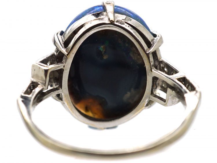 Art Deco Platinum, Black Opal & Diamond Ring