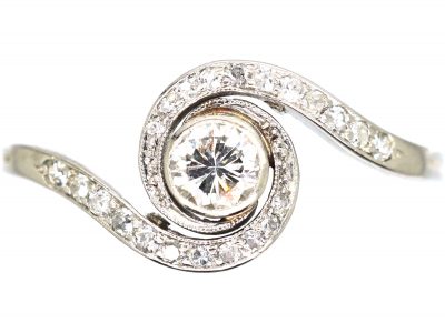 Art Deco Platinum & Diamond Catherine Wheel Design Ring