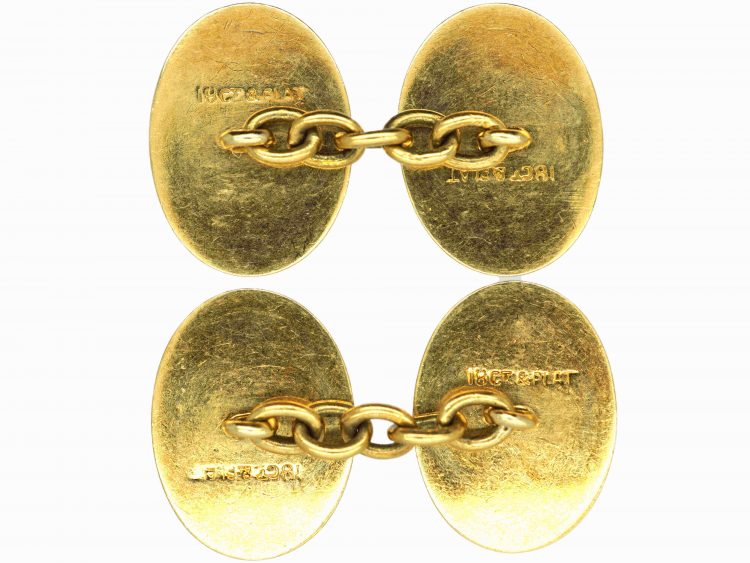 Art Deco 18ct Gold & Platinum Oval Cufflinks with Engine Turned Detail