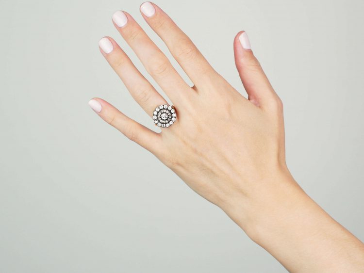 Victorian 18ct Gold and Silver, Large Diamond Cluster Ring