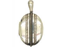 Victorian Silver Oval Locket with Vertical Stripe Detail