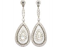 Art Deco Platinum & Diamond Openwork Drop Earrings