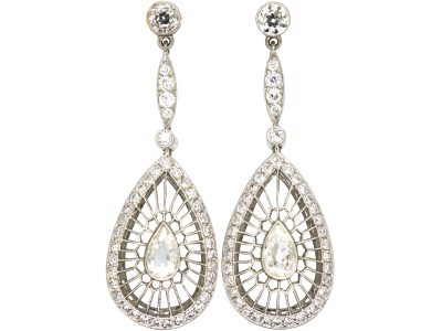Art Deco Platinum & Diamond Openwork Drop Earrings