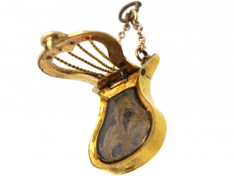 Regency 15ct Gold Lyre Pendant with Glazed Locket Interior