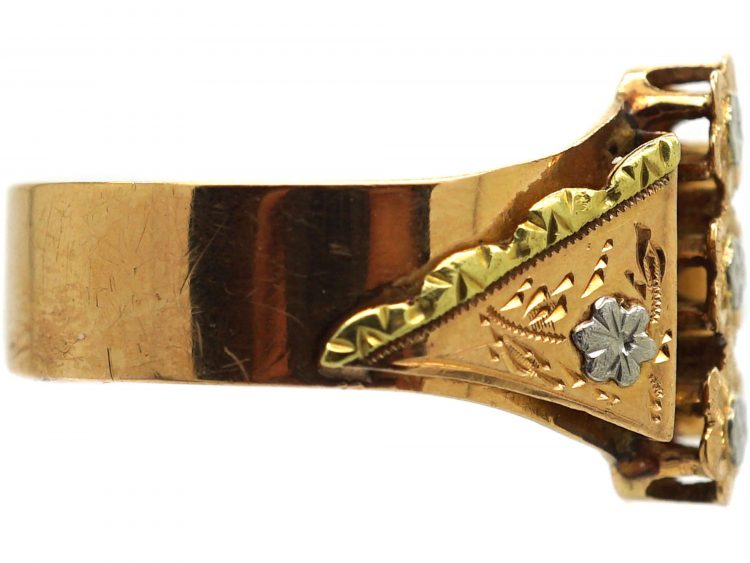 French Belle Epoch 18ct Gold, Three Colour Gold Flower Ring