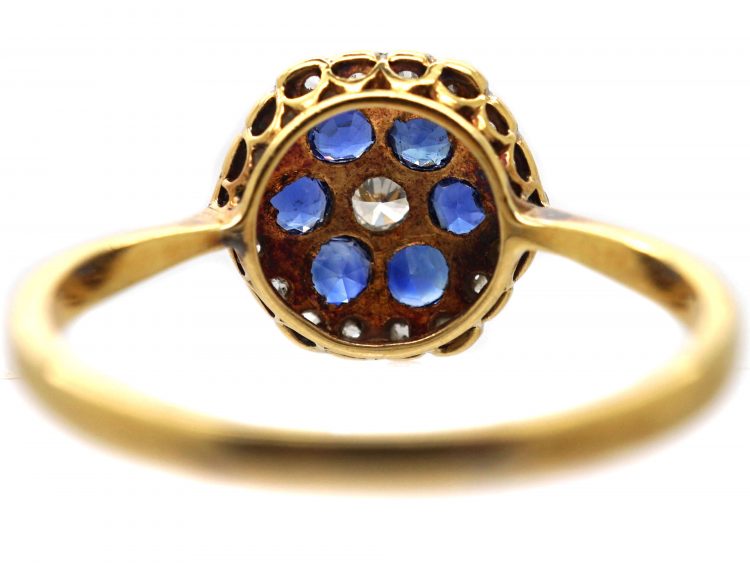 Edwardian 18ct Gold & Platinum, Sapphire & Diamond Hexagonal Cluster Ring