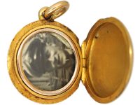 Edwardian 15ct Gold Round Locket set with Turquoise Representing Forget me Not