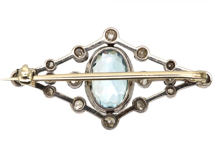 Edwardian Aquamarine & Diamond Brooch in Original Case