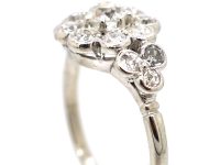 Edwardian 18ct White Gold, Diamond Daisy Cluster Ring with Triple Diamond Set Shoulders