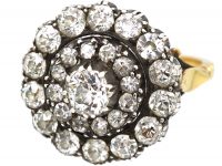 Victorian 18ct Gold and Silver, Large Diamond Cluster Ring