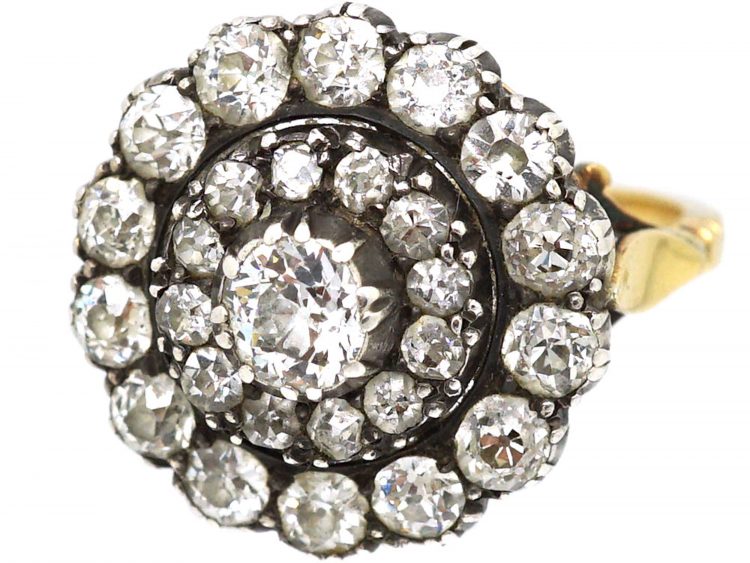 Victorian 18ct Gold and Silver, Large Diamond Cluster Ring