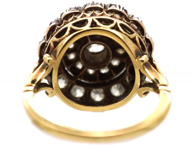 Victorian 18ct Gold and Silver, Large Diamond Cluster Ring