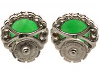 Art Deco 18ct White Gold, Jade & Diamond Cluster Earrings in Original Case