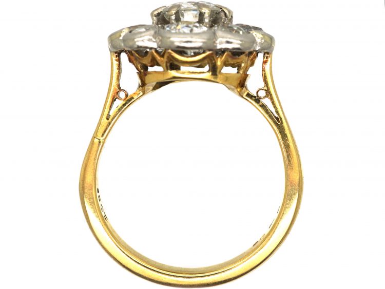 Edwardian 18ct Gold Large Rub Over Set Diamond Daisy Cluster Ring