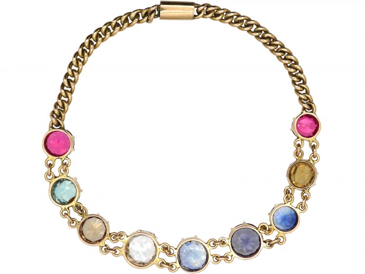 Edwardian 9ct Gold, multi-gem Harlequin Bracelet