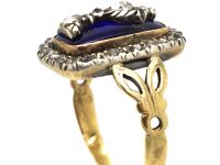 Georgian 15ct Gold & Silver, Rose Diamond & Blue Glass Urn Ring