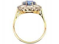 1950s 18ct Gold, Large Sapphire & Diamond Oval Cluster Ring