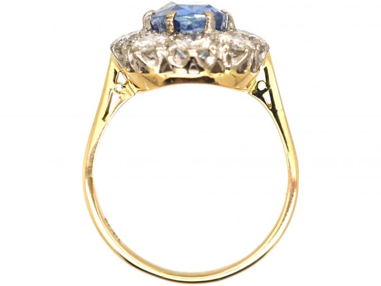 1950s 18ct Gold, Large Sapphire & Diamond Oval Cluster Ring