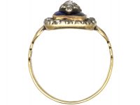 Georgian 15ct Gold & Silver, Rose Diamond & Blue Glass Urn Ring