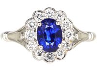 18ct White Gold, Sapphire and Diamond Oval Cluster Ring