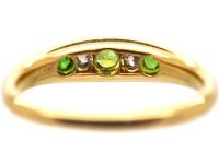 Edwardian 18ct Gold, Green Garnet & Diamond Five Stone Ring