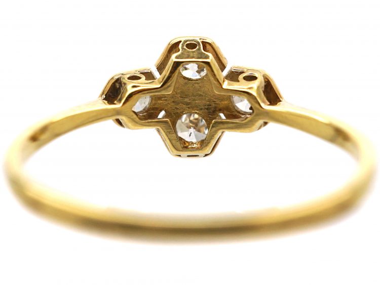 Art Deco 18ct Gold & Platinum, Four Stone Diamond Ring with Hexagonal Settings