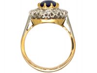 Retro 18ct White & Yellow Gold, Large Sapphire & Diamond Cluster Ring