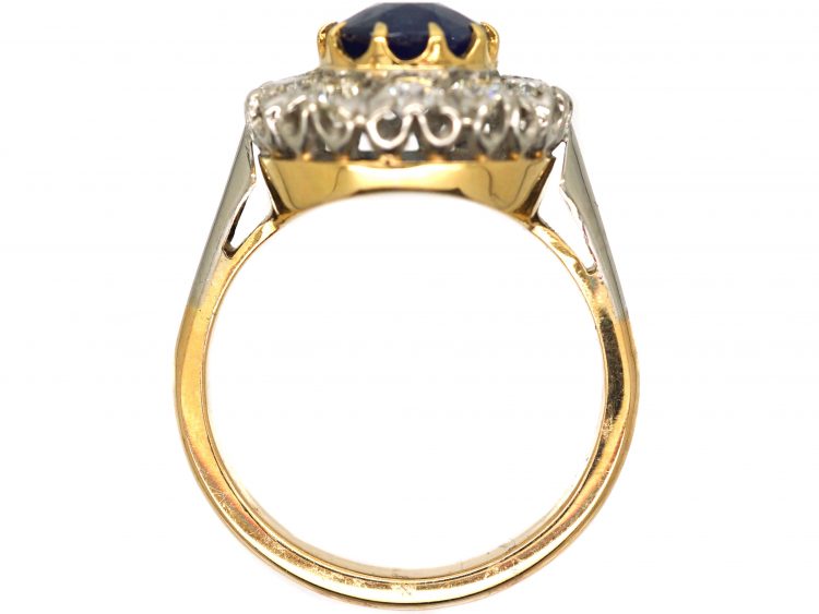Retro 18ct White & Yellow Gold, Large Sapphire & Diamond Cluster Ring